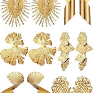 Gold Statement Earrings Women Large Geometric Twisted Leaf Jewelry Gift